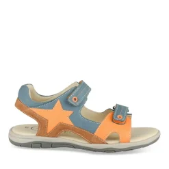 Sandales Sport BLEU Garçon CUIR Motif Etoiles Scratch