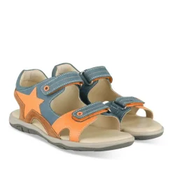Sandales Sport BLEU Garçon CUIR Motif Etoiles Scratch