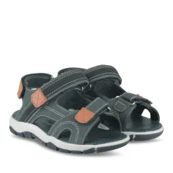 Sandales Sport BLEU Garçon CUIR Motif Uni Scratch
