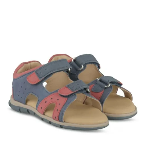 Sandales Sport BLEU Garçon CUIR Motif Uni Scratch