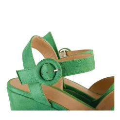Sandales VERT Femme Motif Uni Boucle