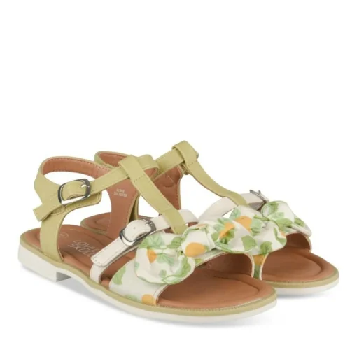 Sandales VERT Fille Motif Fleuri Boucle