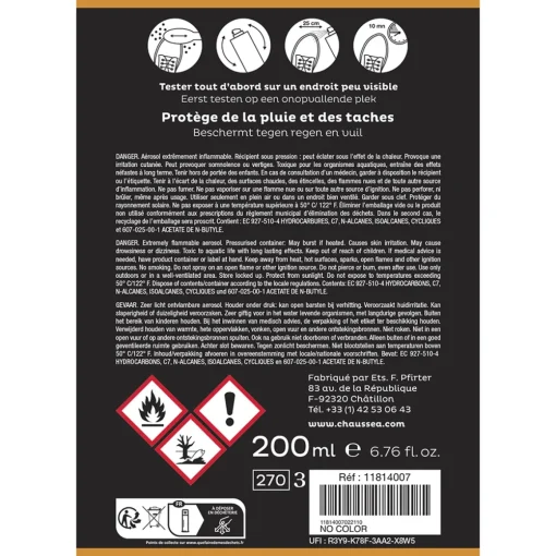 Spray Imperméabilisant Incolore 200ml CHAUSSEA