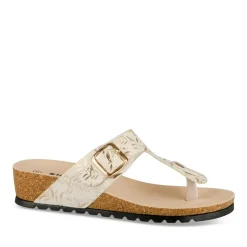 Tongs Entredoigt BEIGE Femme Motif Fleuri A Enfiler