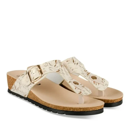 Tongs Entredoigt BEIGE Femme Motif Fleuri A Enfiler