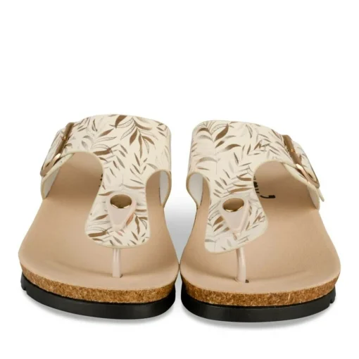 Tongs Entredoigt BEIGE Femme Motif Fleuri A Enfiler
