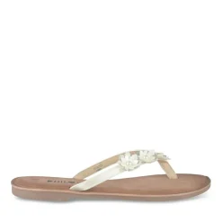 Tongs Entredoigt BLANC Femme Motif Fleuri A Enfiler