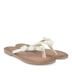Tongs Entredoigt BLANC Femme Motif Fleuri A Enfiler