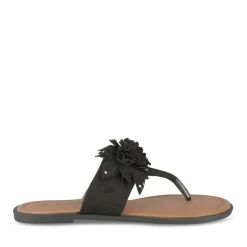 Tongs Entredoigt NOIR Femme Motif Fleuri A Enfiler