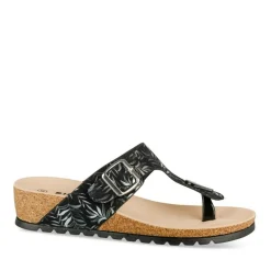 Tongs Entredoigt NOIR Femme Motif Fleuri A Enfiler