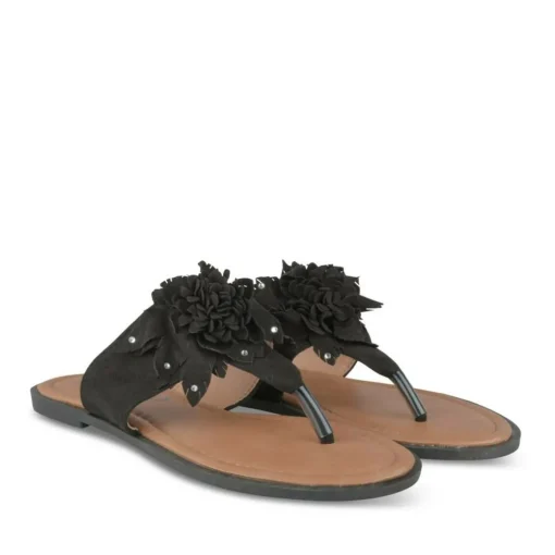 Tongs Entredoigt NOIR Femme Motif Fleuri A Enfiler