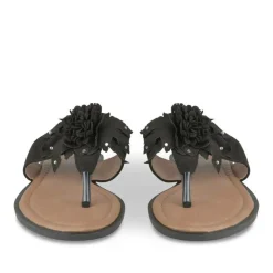 Tongs Entredoigt NOIR Femme Motif Fleuri A Enfiler