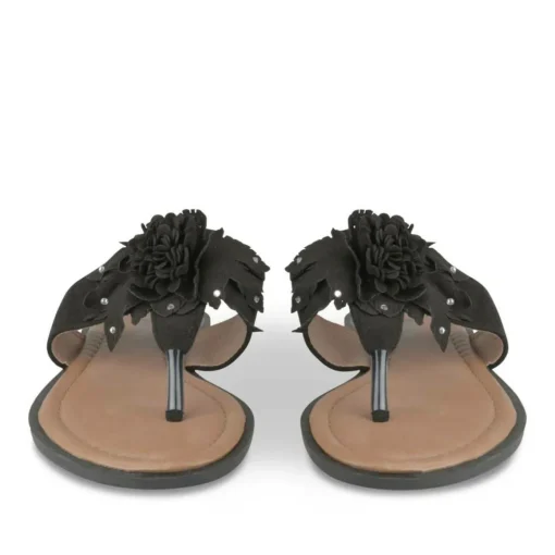 Tongs Entredoigt NOIR Femme Motif Fleuri A Enfiler