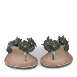 Tongs Entredoigt NOIR Femme Motif Fleuri A Enfiler