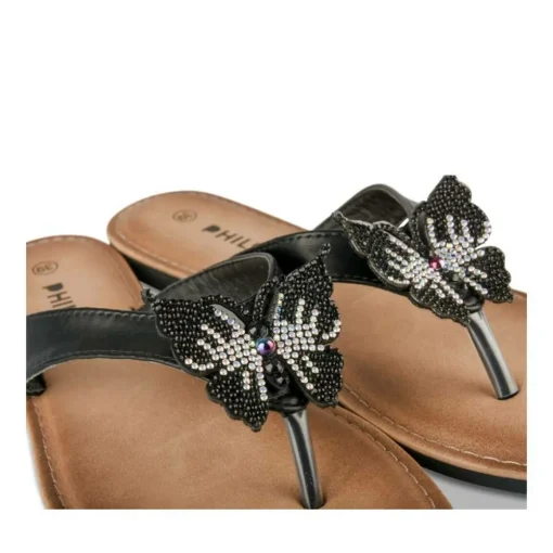 Tongs Entredoigt NOIR Femme Motif Paillettes A Enfiler