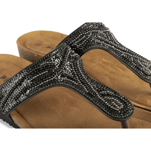 Tongs Entredoigt NOIR Femme Motif Paillettes A Enfiler