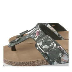 Tongs Entredoigt NOIR Femme Motif Fleuri A Enfiler