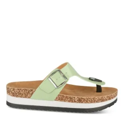 Tongs Entredoigt VERT Femme Motif Uni A Enfiler