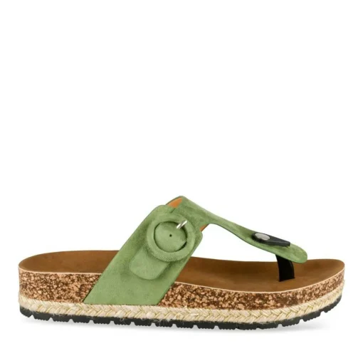 Tongs Entredoigt VERT Femme Motif Uni A Enfiler