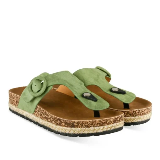 Tongs Entredoigt VERT Femme Motif Uni A Enfiler