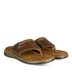 Tongs MARRON Homme CUIR Motif Uni A Enfiler