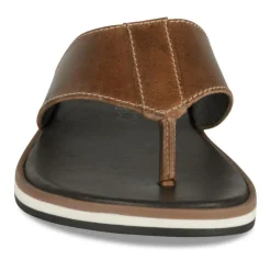 Tongs MARRON Homme CUIR Motif Uni A Enfiler