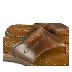 Tongs MARRON Homme CUIR Motif Uni A Enfiler