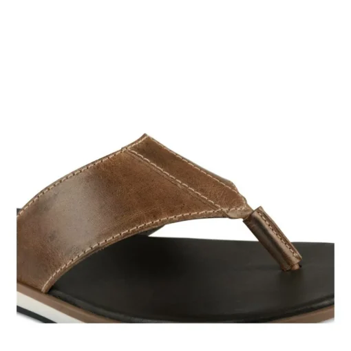 Tongs MARRON Homme CUIR Motif Uni A Enfiler