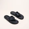 Tongs NOIR Homme CUIR Motif Uni A Enfiler