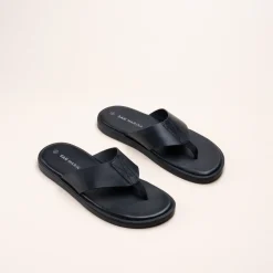 Tongs NOIR Homme CUIR Motif Uni A Enfiler