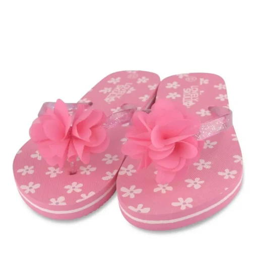 Tongs Plage FUSCHIA Fille Motif Fleuri A Enfiler