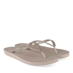 Tongs TAUPE Femme Motif Uni A Enfiler